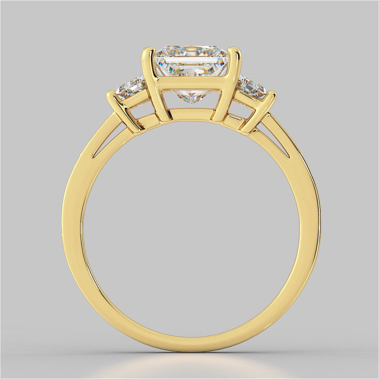 Princess Cut Three Stone Wedding Set With Trapezoids