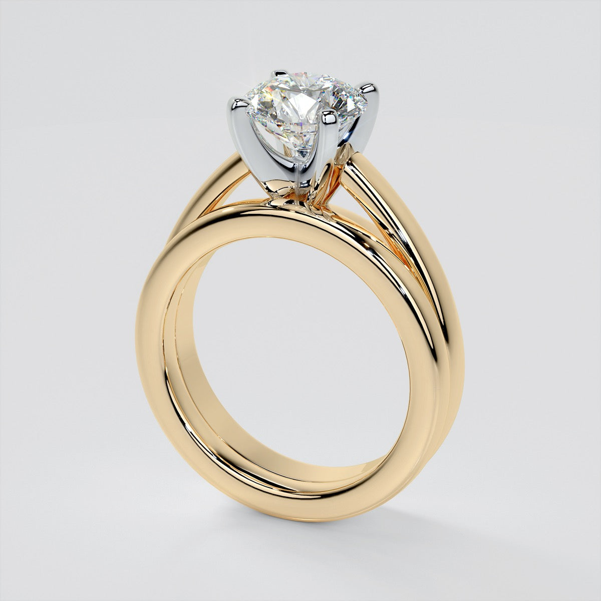 Round Cut Cathedral Style Engagement Ring