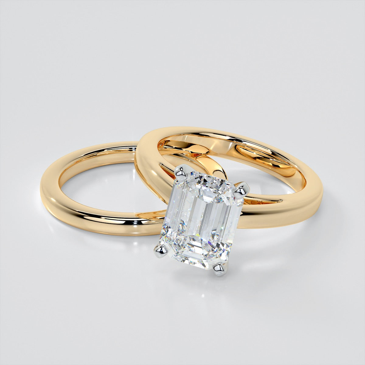Lab Grown Diamond Emerald Cut Cathedral Style Engagement Ring