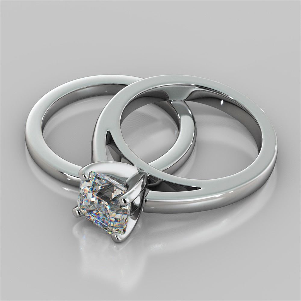 Lab Grown Diamond Asscher Cut Cathedral Style Engagement Ring
