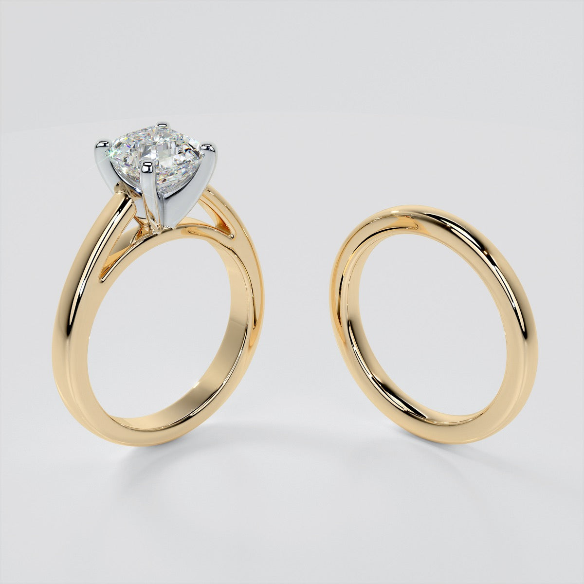 Lab Grown Diamond Asscher Cut Cathedral Style Engagement Ring