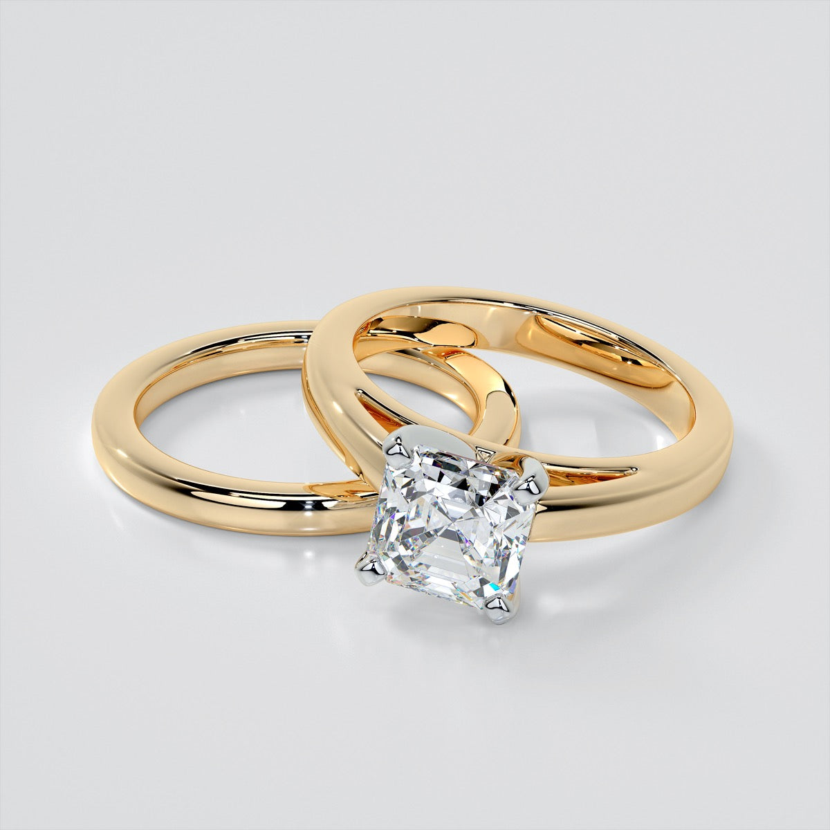 Lab Grown Diamond Asscher Cut Cathedral Style Engagement Ring