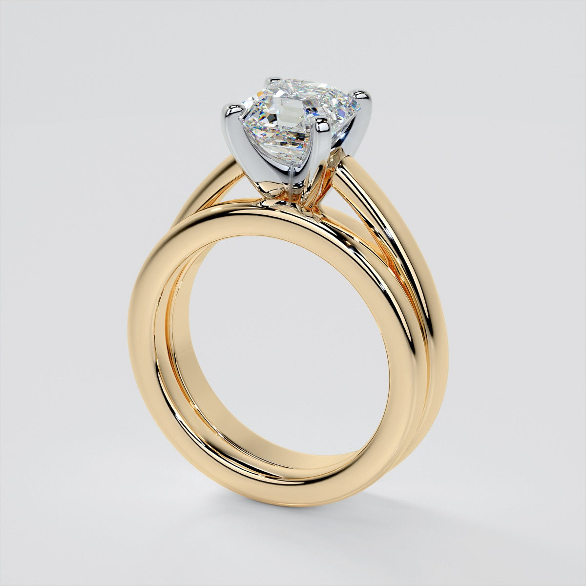 Lab Grown Diamond Asscher Cut Cathedral Style Engagement Ring