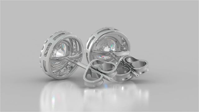 Round Cut Prong Set Tier Halo Earrings