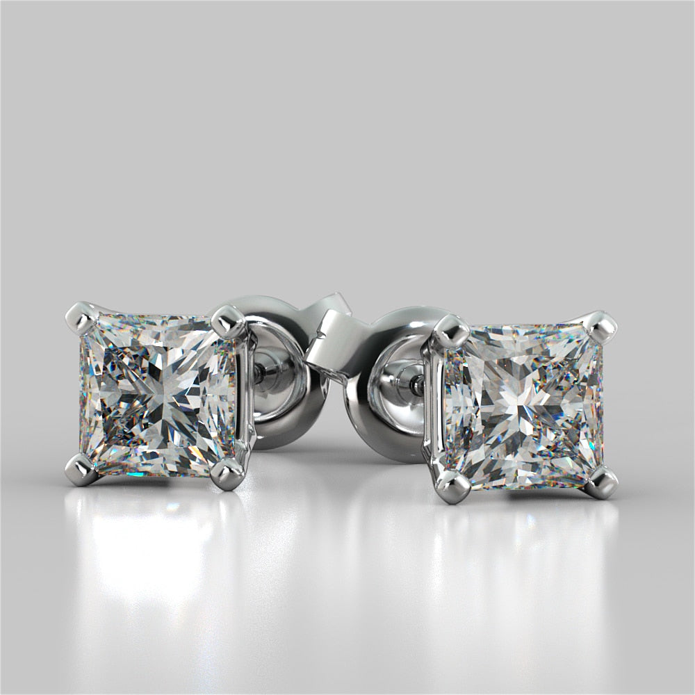 2.0CT Princess Cut Stud Earrings in 14K White Gold (1.0Ct Each)