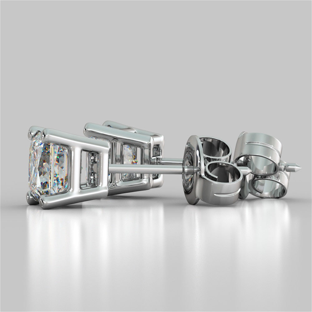 2.0CT Princess Cut Stud Earrings in 14K White Gold (1.0Ct Each)
