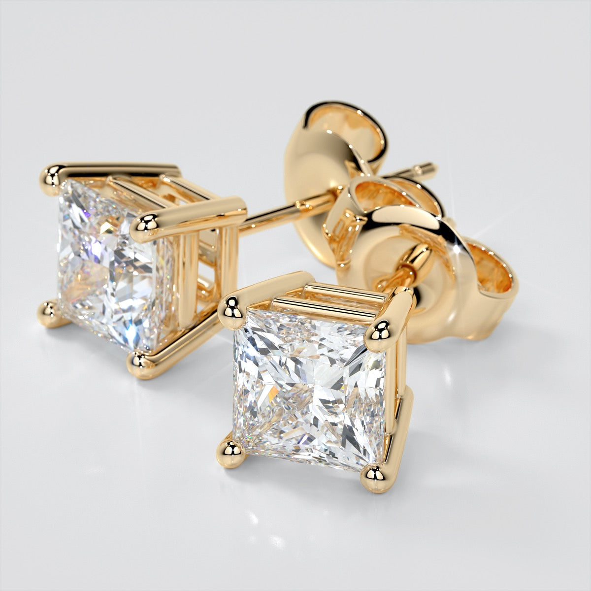 2.0CT Princess Cut Stud Earrings in 14K White Gold (1.0Ct Each)