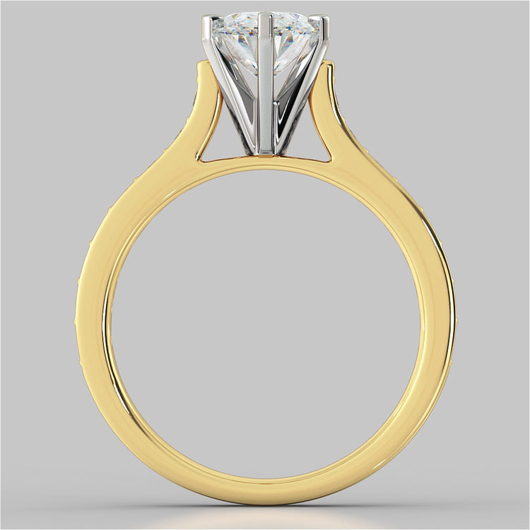 Lab Grown Diamond Oval Cut Cathedral Style Channel Engagement Ring With Accents