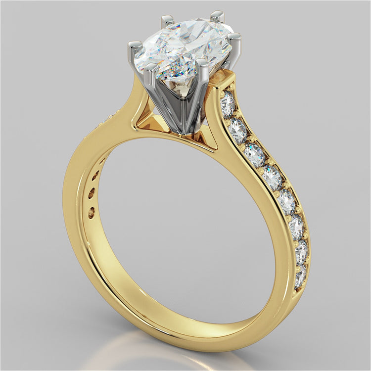 Lab Grown Diamond Oval Cut Cathedral Style Channel Engagement Ring With Accents