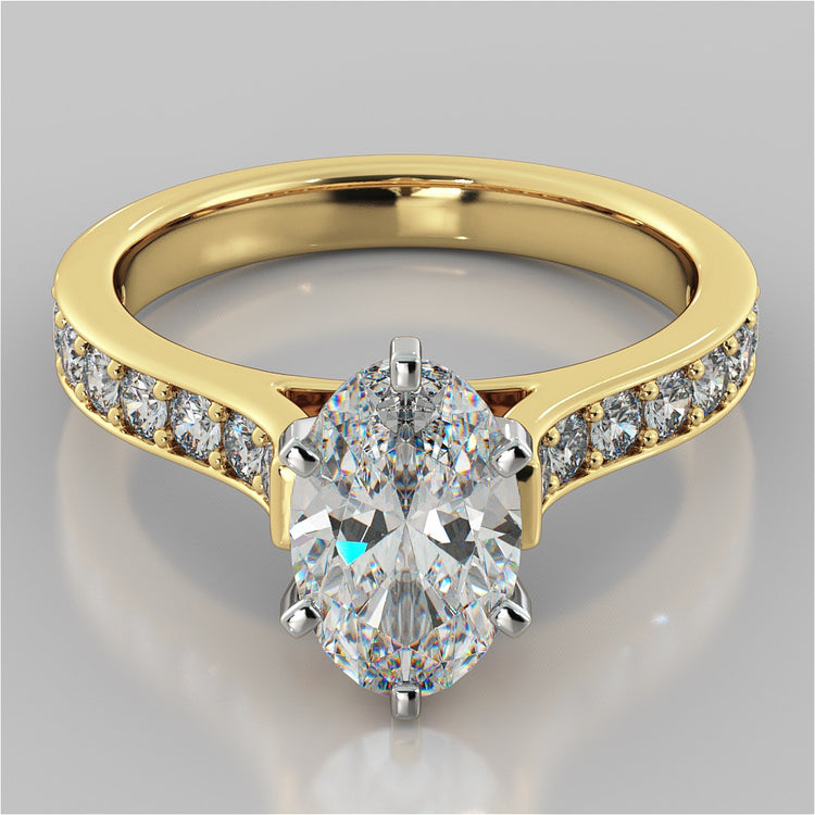 Lab Grown Diamond Oval Cut Cathedral Style Channel Engagement Ring With Accents