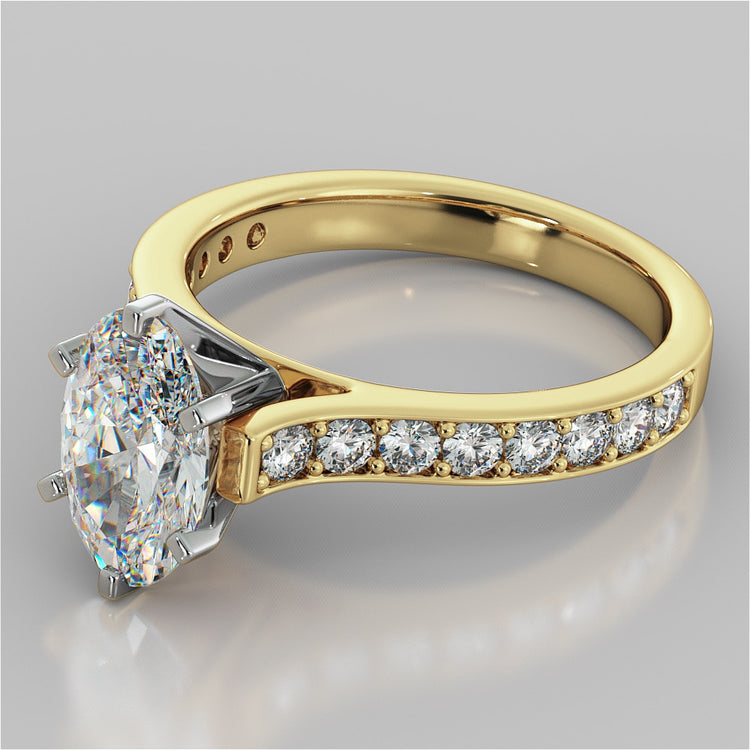 Lab Grown Diamond Oval Cut Cathedral Style Channel Engagement Ring With Accents