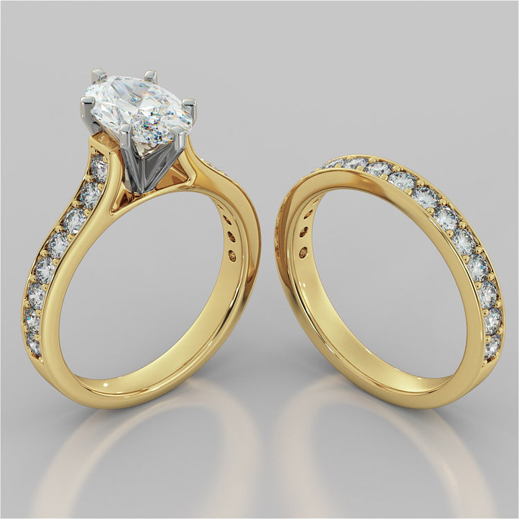 Lab Grown Diamond Oval Cut Cathedral Style Channel Engagement Ring With Accents