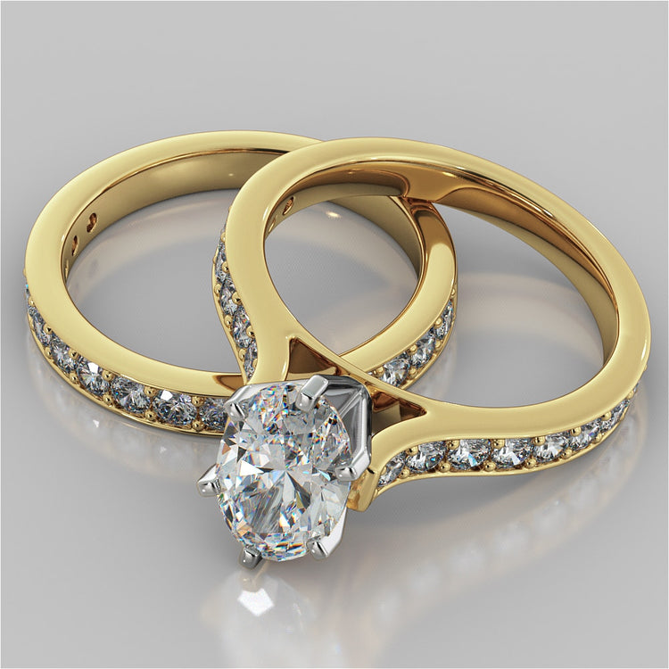 Lab Grown Diamond Oval Cut Cathedral Style Channel Engagement Ring With Accents