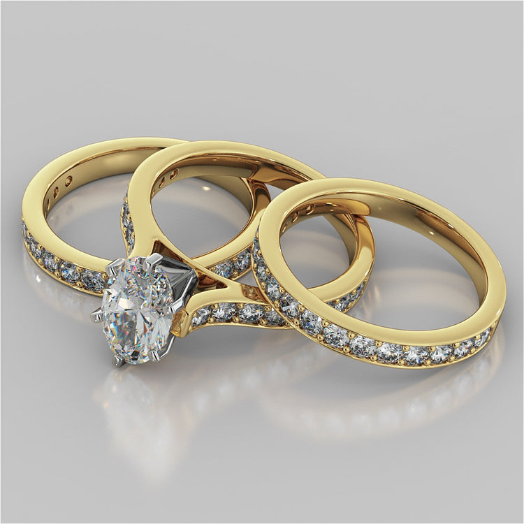 Oval Cut Cathedral Style Channel Engagement Ring With Accents