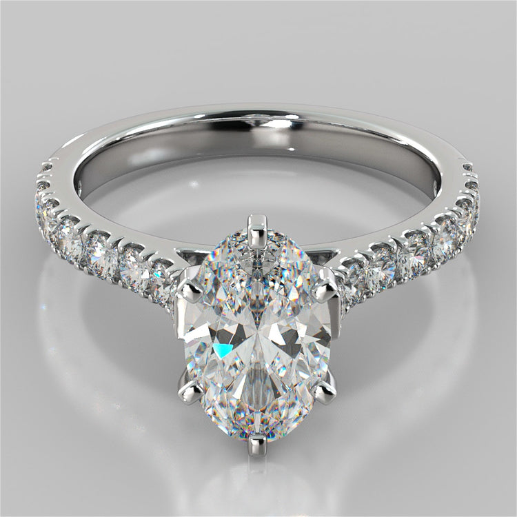 Lab Grown Diamond Oval Cut Cathedral Scallop Style Engagement Ring With Accents