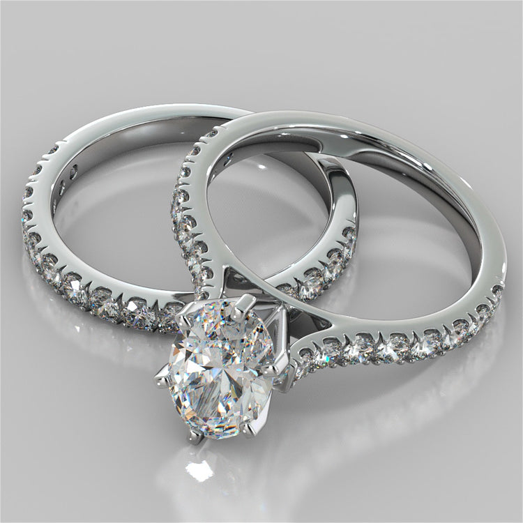 Lab Grown Diamond Oval Cut Cathedral Scallop Style Engagement Ring With Accents