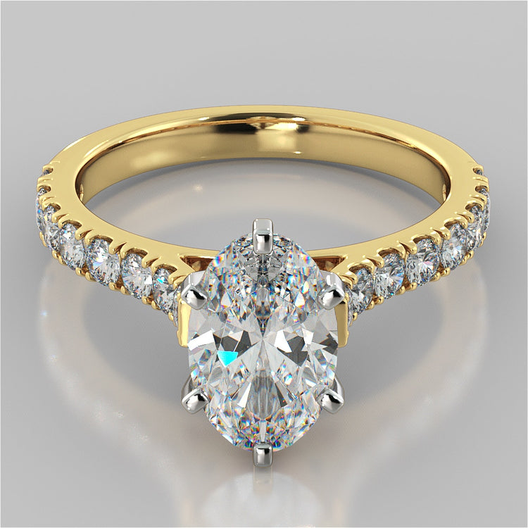 Lab Grown Diamond Oval Cut Cathedral Scallop Style Engagement Ring With Accents