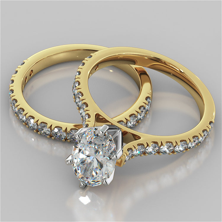 Oval Cut Cathedral Scallop Style Engagement Ring With Accents