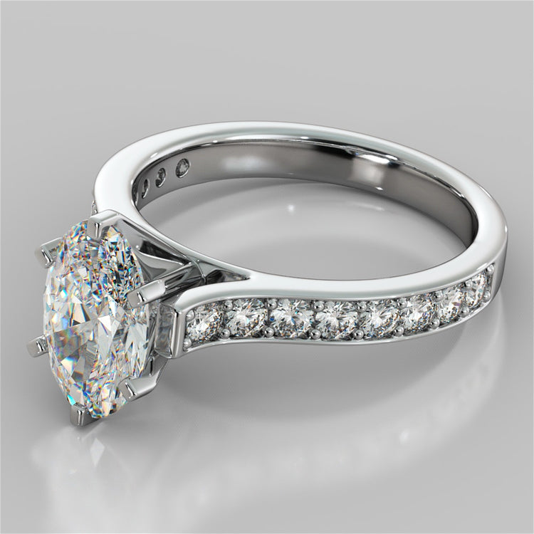 Oval Cut Cathedral Style Channel Engagement Ring With Accents