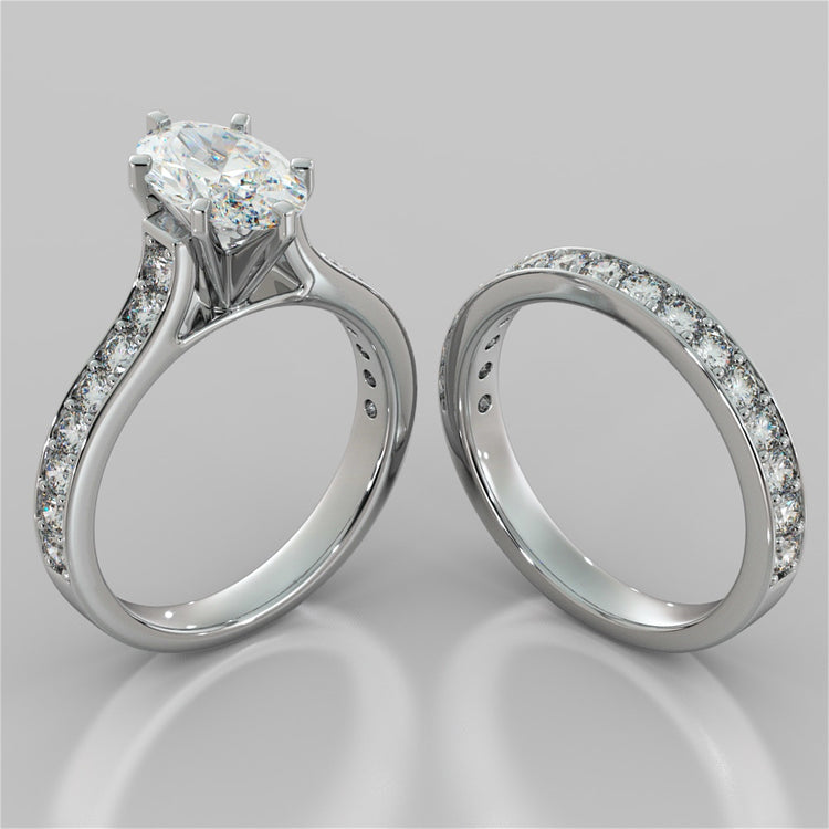 Lab Grown Diamond Oval Cut Cathedral Style Channel Engagement Ring With Accents