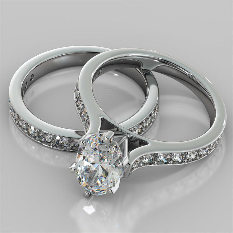 Lab Grown Diamond Oval Cut Cathedral Style Channel Engagement Ring With Accents