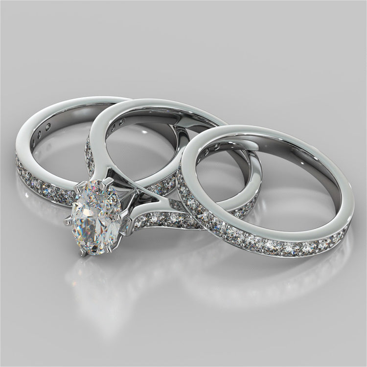 Lab Grown Diamond Oval Cut Cathedral Style Channel Engagement Ring With Accents