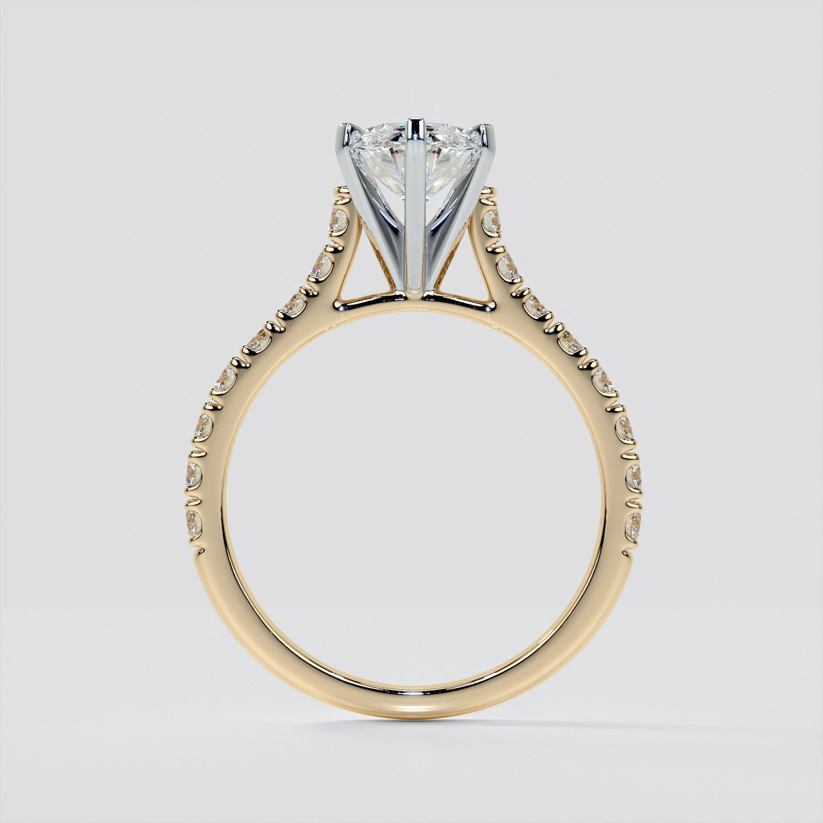 Oval Cut Cathedral Scallop Style Engagement Ring With Accents