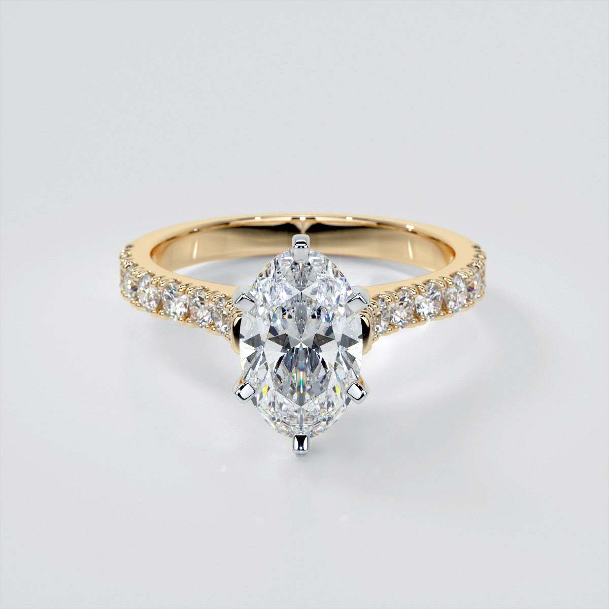 Oval Cut Cathedral Scallop Style Engagement Ring With Accents