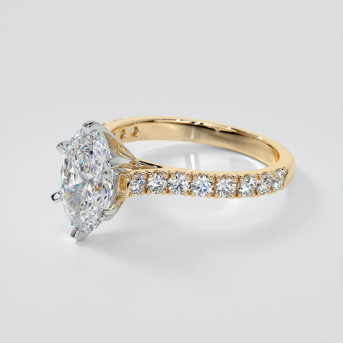 Oval Cut Cathedral Scallop Style Engagement Ring With Accents