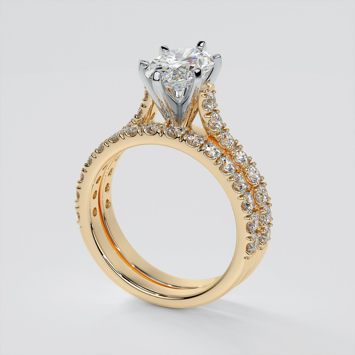 Oval Cut Cathedral Scallop Style Engagement Ring With Accents