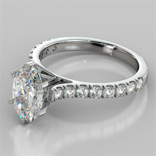 Lab Grown Diamond Oval Cut Cathedral Scallop Style Engagement Ring With Accents