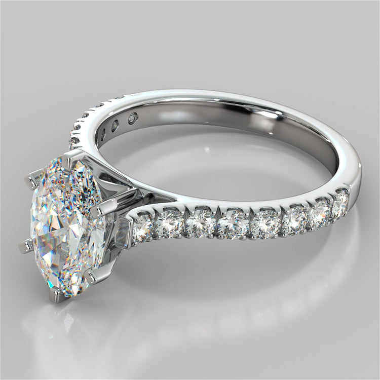 Lab Grown Diamond Oval Cut Cathedral Scallop Style Engagement Ring With Accents