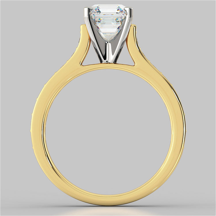 Asscher Cut Cathedral Style Channel Engagement Ring With Accents