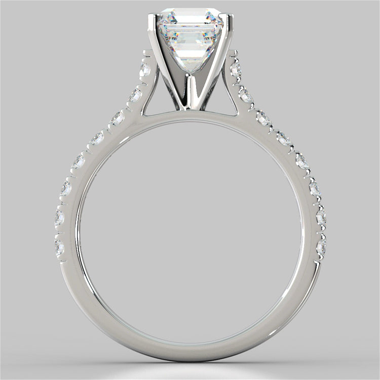 Asscher Cut Cathedral Scallop Style Engagement Ring With Accents