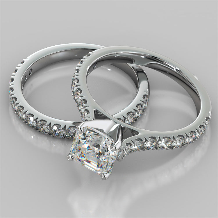 Asscher Cut Cathedral Scallop Style Engagement Ring With Accents