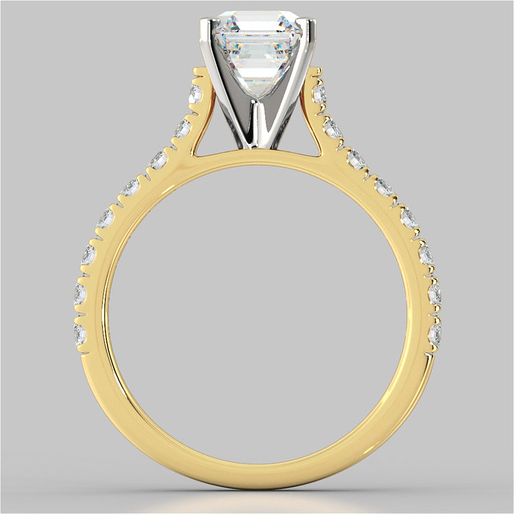 Asscher Cut Cathedral Scallop Style Engagement Ring With Accents