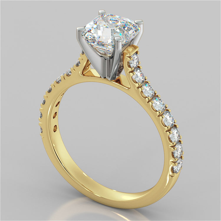 Lab Grown Diamond Asscher Cut Cathedral Scallop Style Engagement Ring With Accents