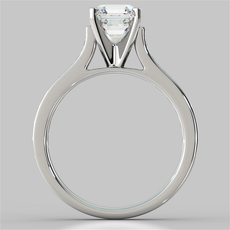 Asscher Cut Cathedral Style Channel Engagement Ring With Accents