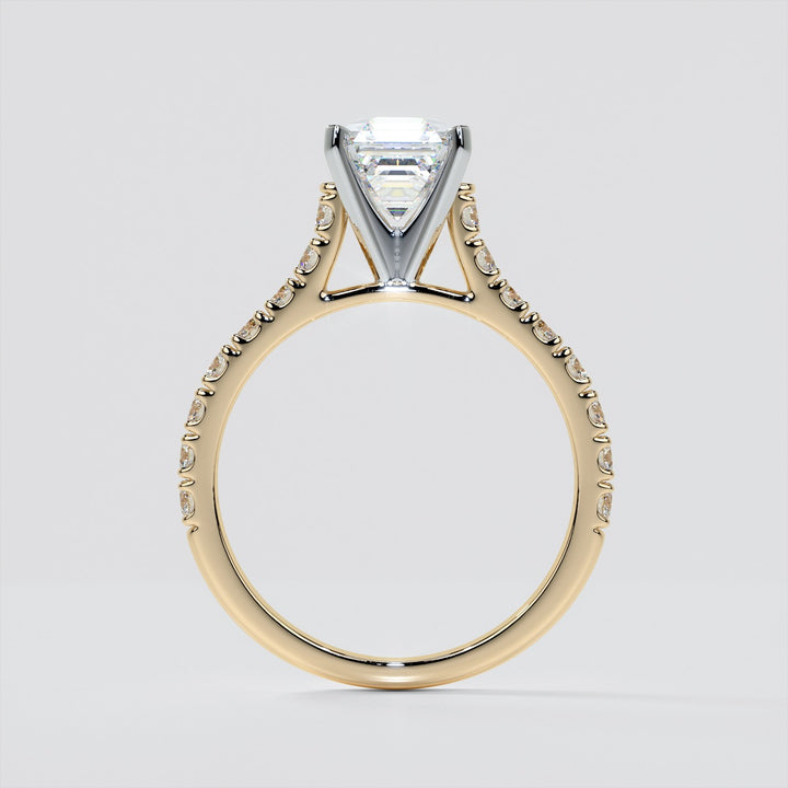 Lab Grown Diamond Asscher Cut Cathedral Scallop Style Engagement Ring With Accents