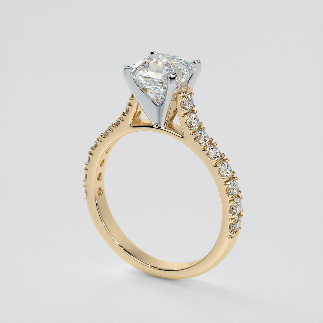 Asscher Cut Cathedral Scallop Style Engagement Ring With Accents