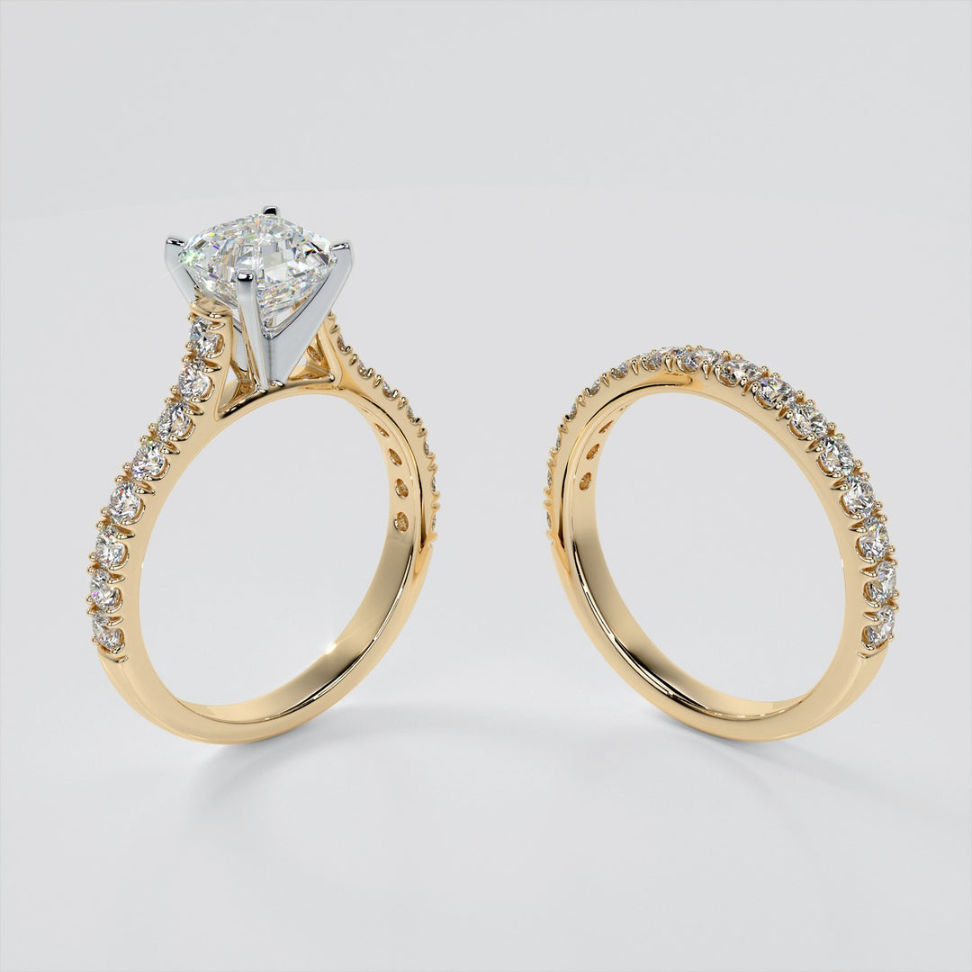 Asscher Cut Cathedral Scallop Style Engagement Ring With Accents