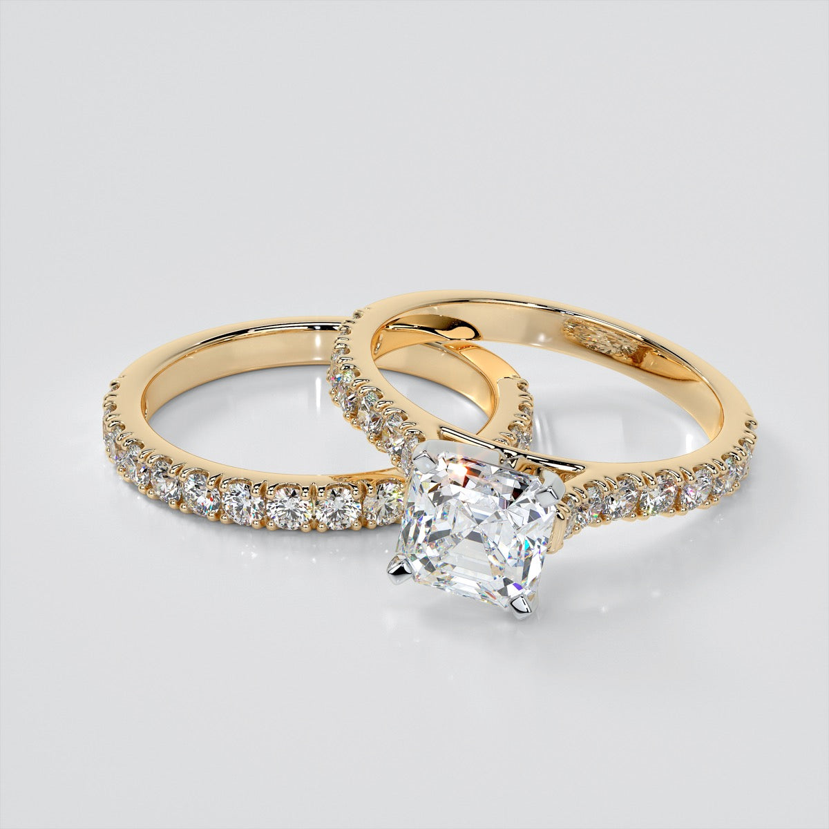 Asscher Cut Cathedral Scallop Style Engagement Ring With Accents