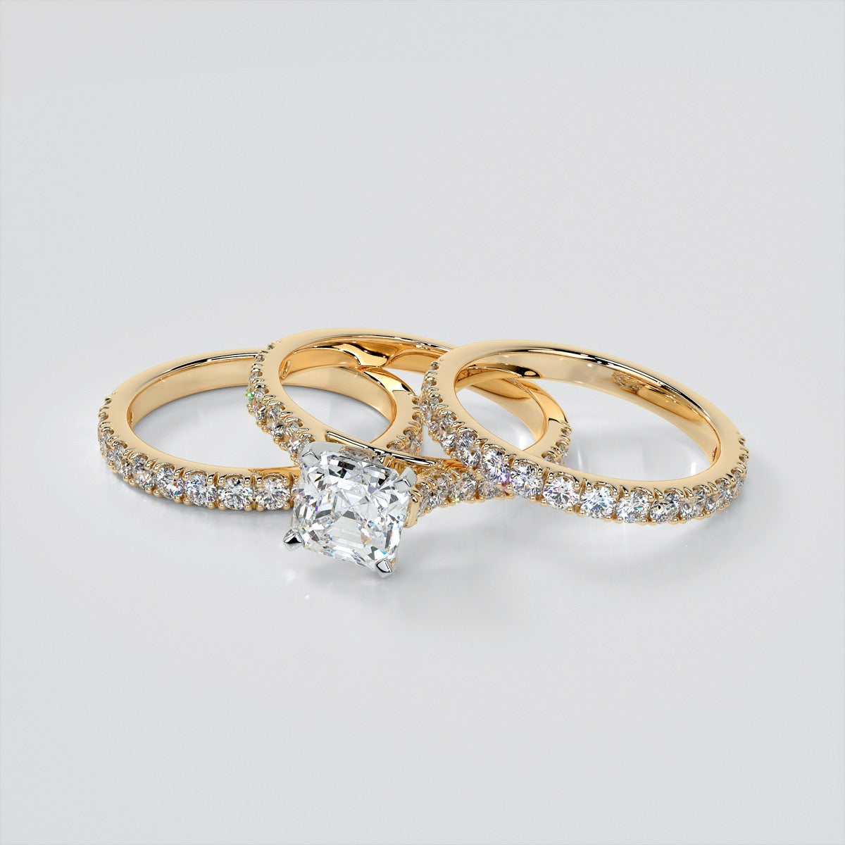 Asscher Cut Cathedral Scallop Style Engagement Ring With Accents