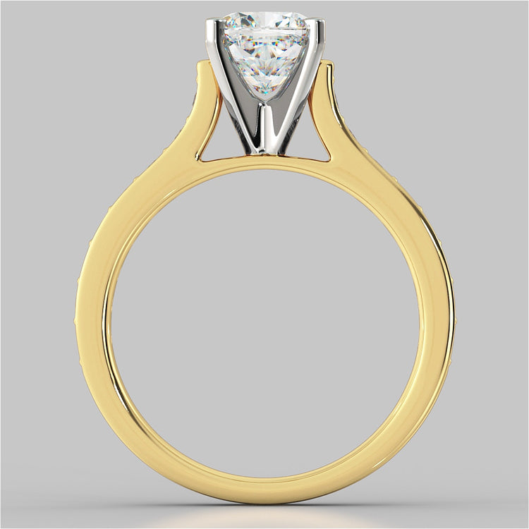 Lab Grown Diamond Cushion Cut Cathedral Style Channel Engagement Ring With Accents