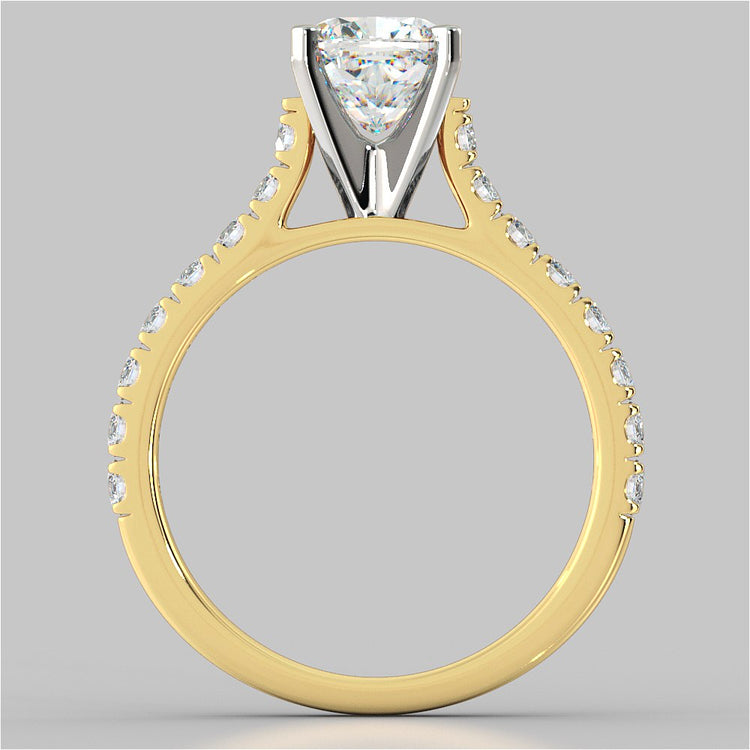 Cushion Cut Cathedral Scallop Style Engagement Ring With Accents