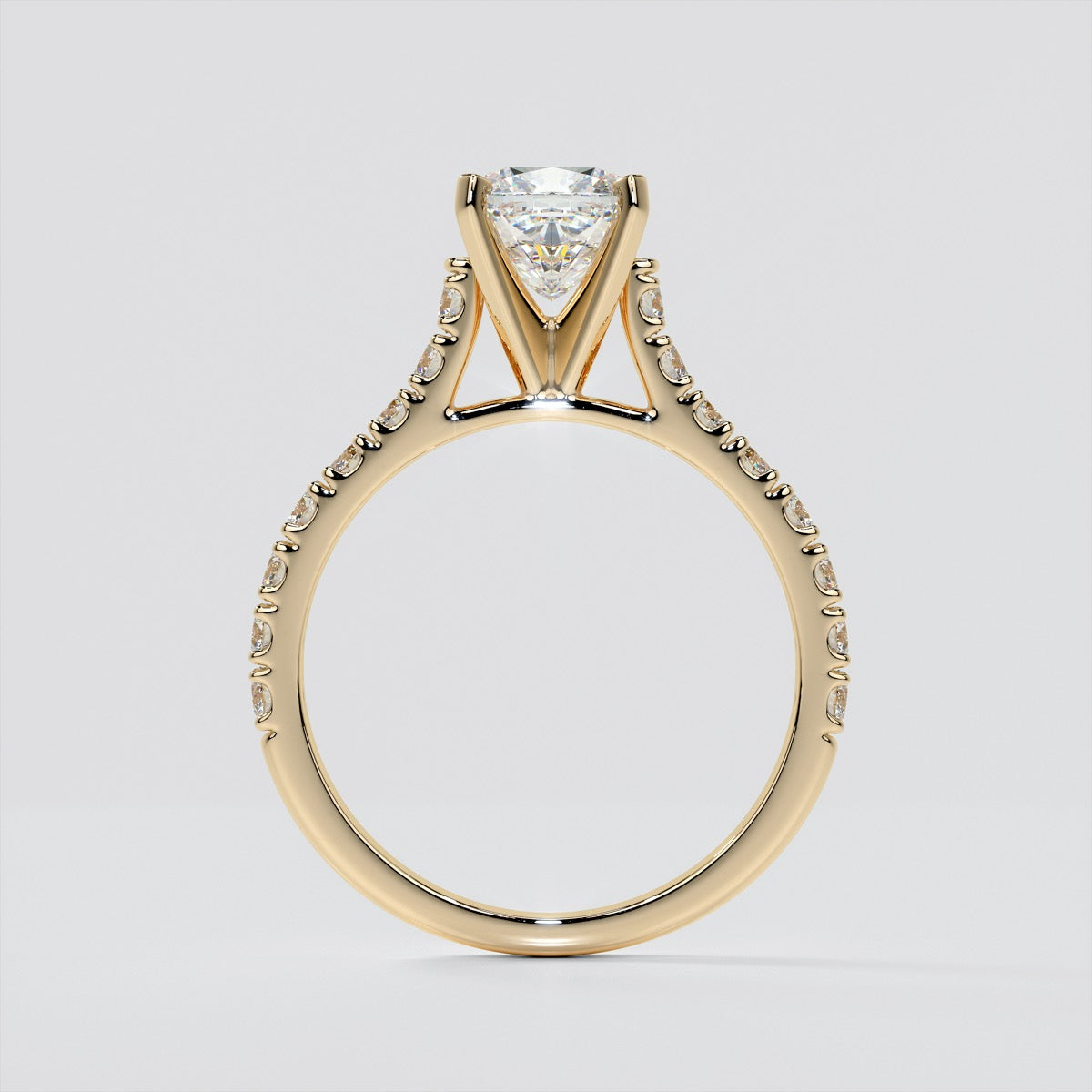 Cushion Cut Cathedral Scallop Style Engagement Ring With Accents