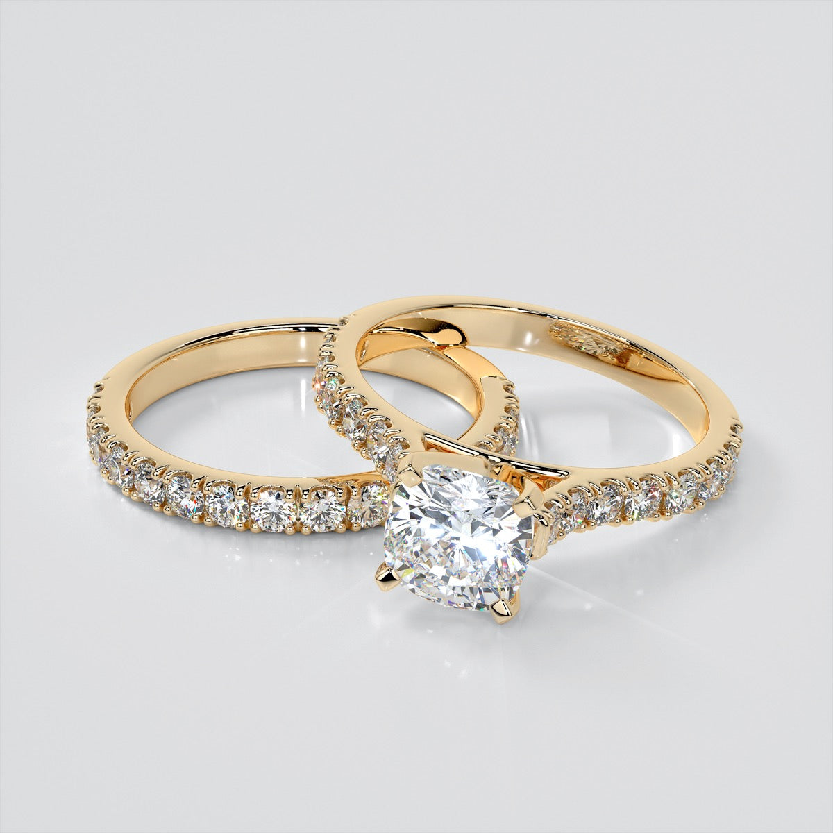 Cushion Cut Cathedral Scallop Style Engagement Ring With Accents