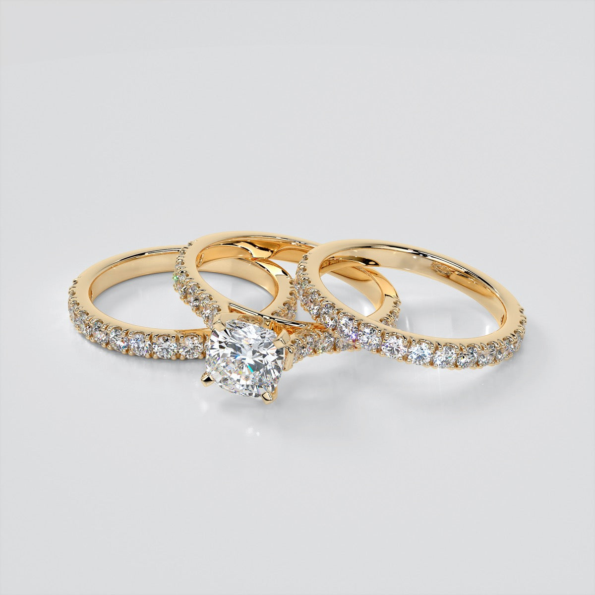 Cushion Cut Cathedral Scallop Style Engagement Ring With Accents