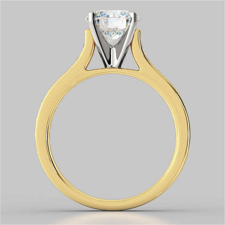 Lab Grown Diamond Round Cut Cathedral Style Channel Engagement Ring With Accents