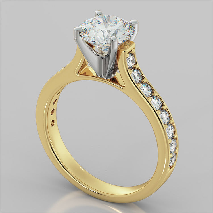 Lab Grown Diamond Round Cut Cathedral Style Channel Engagement Ring With Accents